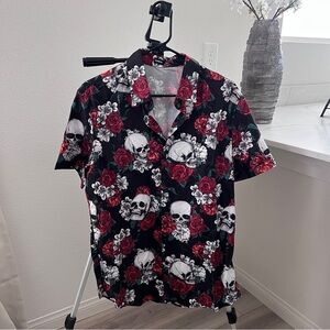 Black and Red Skull Floral Shirt